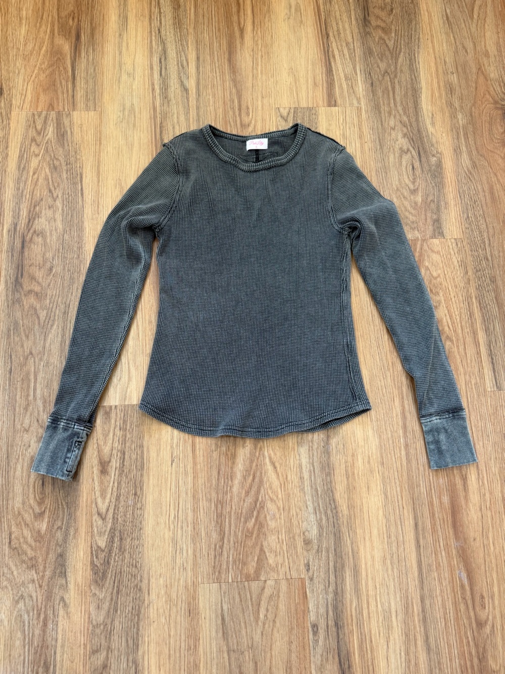 Pink Lily Charcoal Mineral Wash Waffle Thermal Top Small